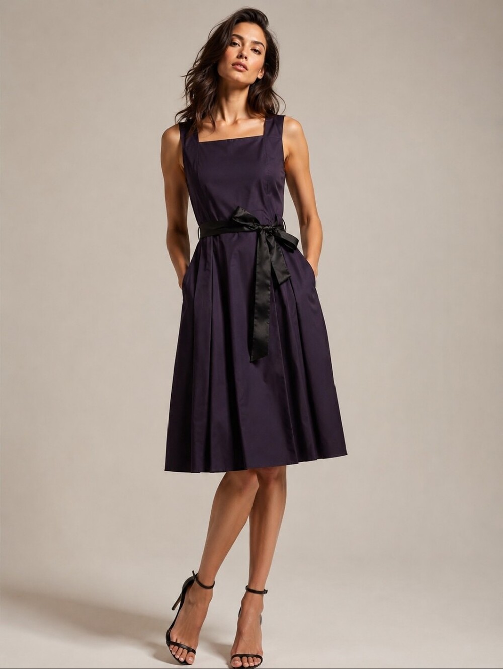 ❤️ THEORY POPLIN COTTON FIT & FLARE DRESS WITH SATIN TIE WAIST, 12
